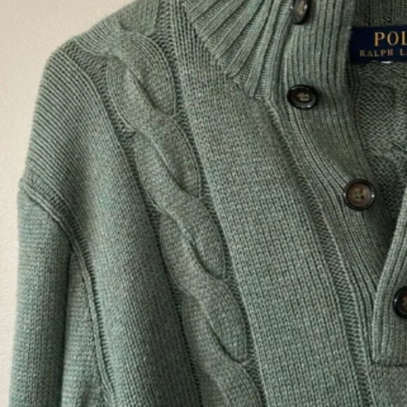 Polo by Ralph Lauren Men's‎ Green Cable Knit Sweater Sz M Silk/Cashmere Blend - Picture 4 of 6